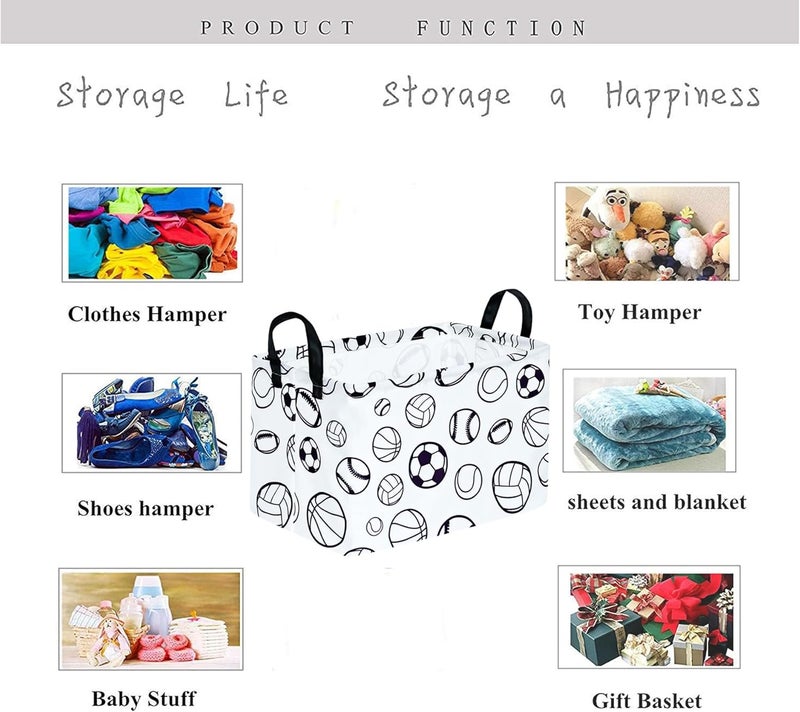 KUNRO Basketball Football Storage Basket Gift Shelf Basket Storage Bin, Nursery Basket Organizer Box for With Handles for Room Deco - Image 3